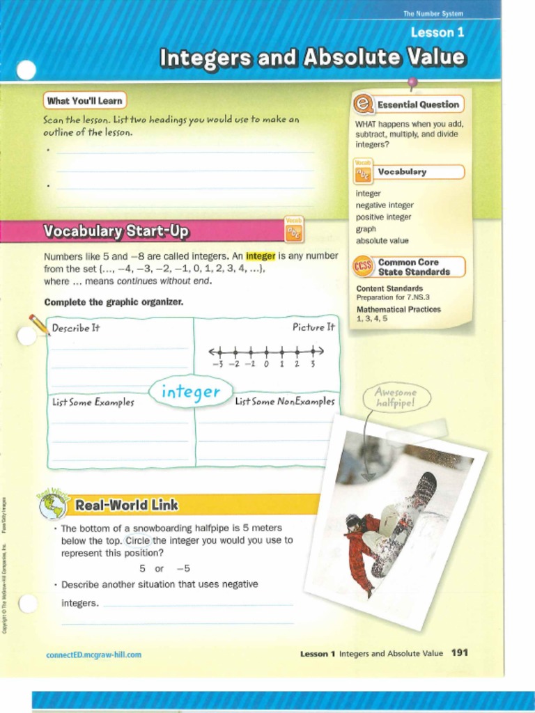 3-1 Integers and Absolute Value | PDF