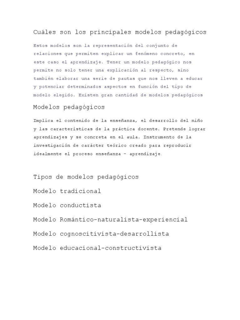 Modelos Pedagógicos: Tipos y Métodos | PDF | Pedagogía | Aprendizaje