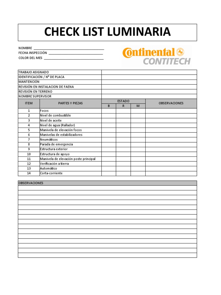 Check List Luminaria PDF