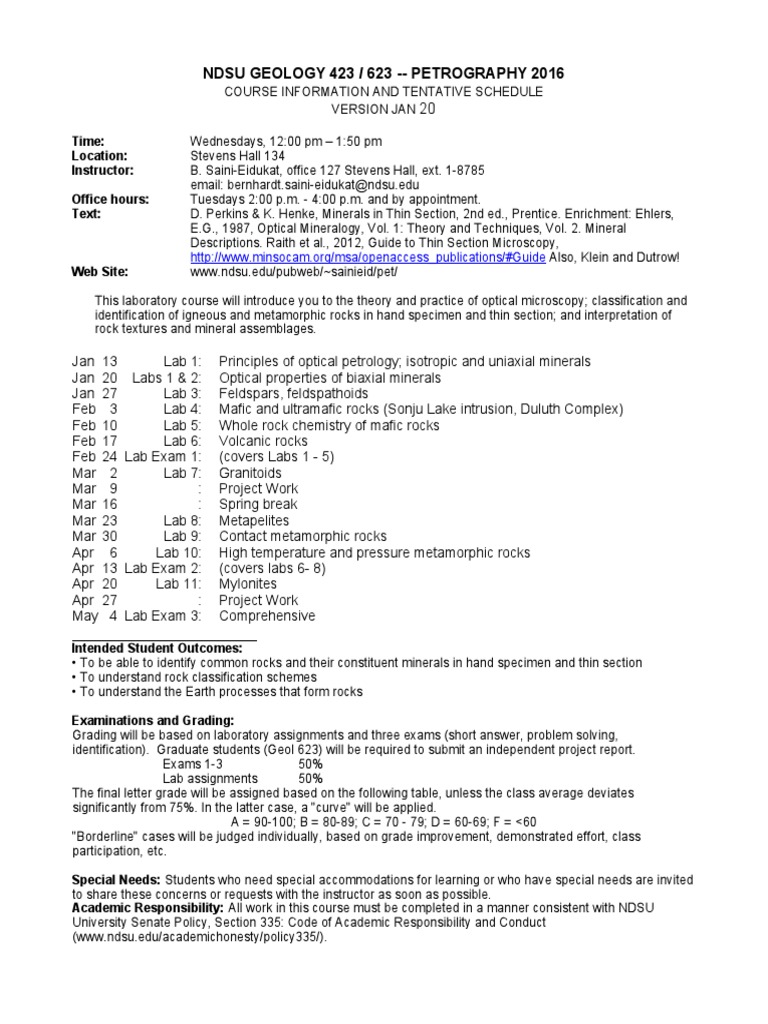 NDSU Geology 423/623 Petrography Course Guide | PDF | Rock (Geology ...