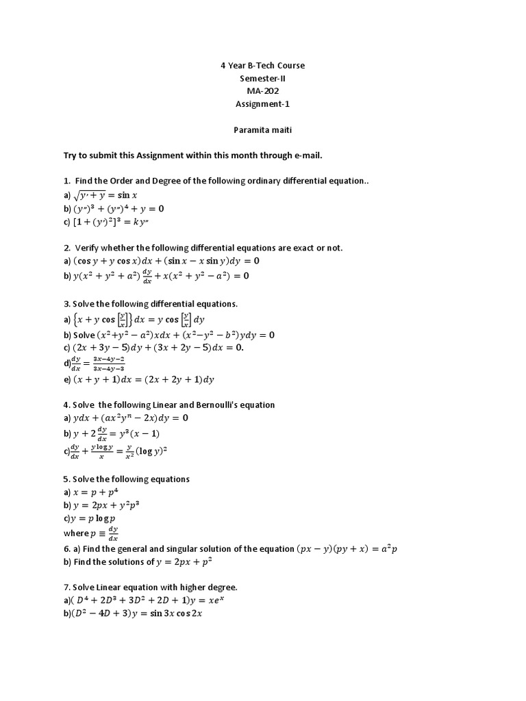 2nd Sem Mathematics Assignment1 | PDF | Analysis | Rates