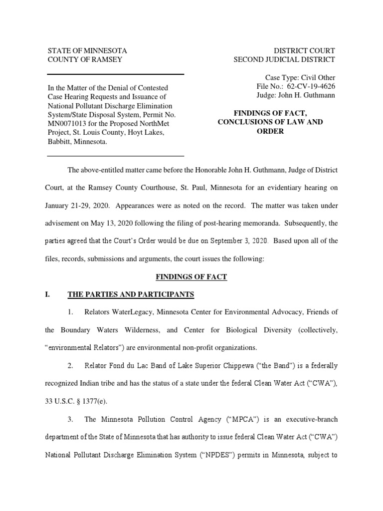 PolyMet FF, CoL, Order Final PDF | PDF | Clean Water Act | United States  Environmental Protection Agency