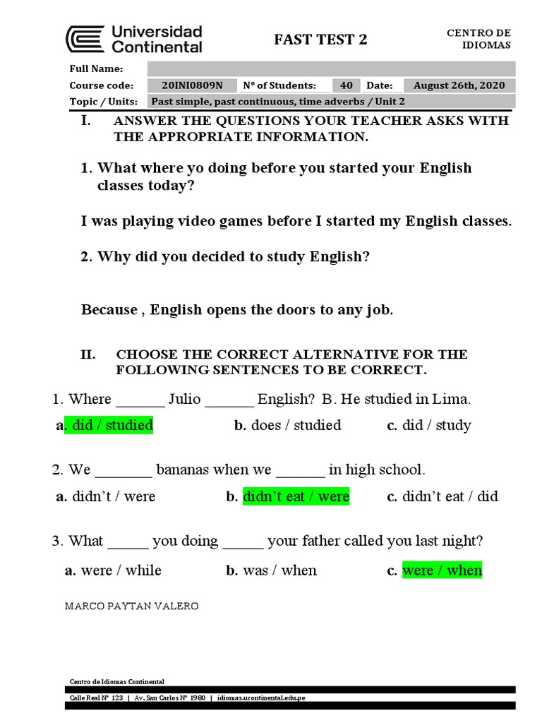 Answer The Questions Your Teacher Asks With The Appropriate Information ...