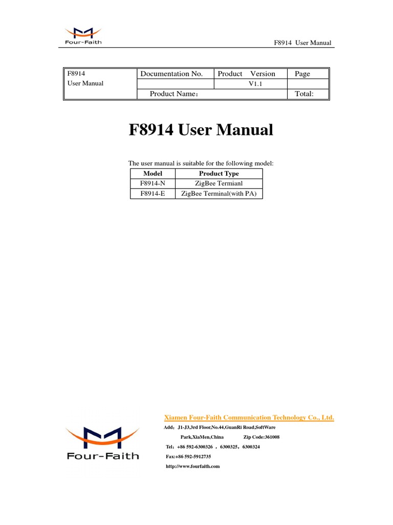 F8914 ZigBee Terminal User Manual | PDF | Network Topology | Analog To ...