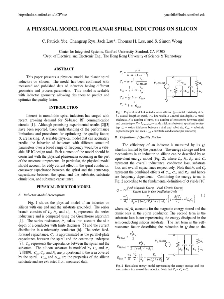 A Physical Model For Planar Spiral Inductors On Silicon | PDF ...
