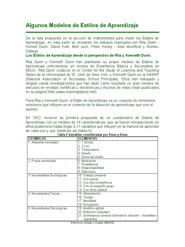 Algunos Modelos de Estilos de Aprendizaje | PDF | Aprendiendo estilos ...