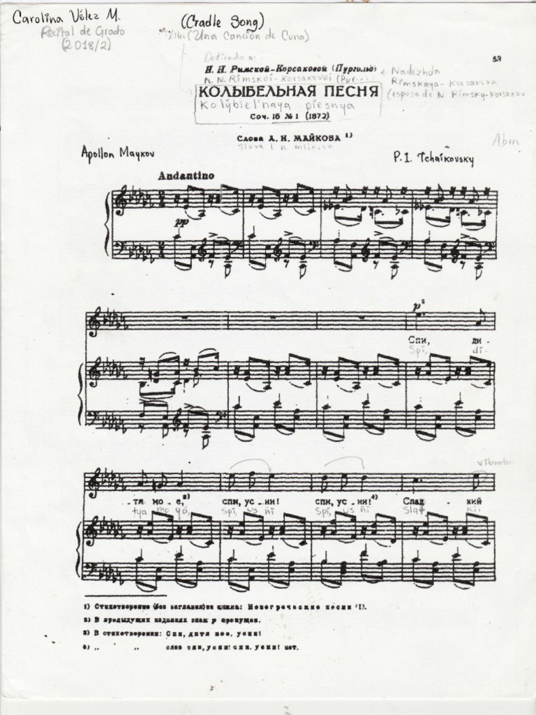 Kolybielnaya Piesnya (Cradle Song) P. I. Tchaikovsky PDF
