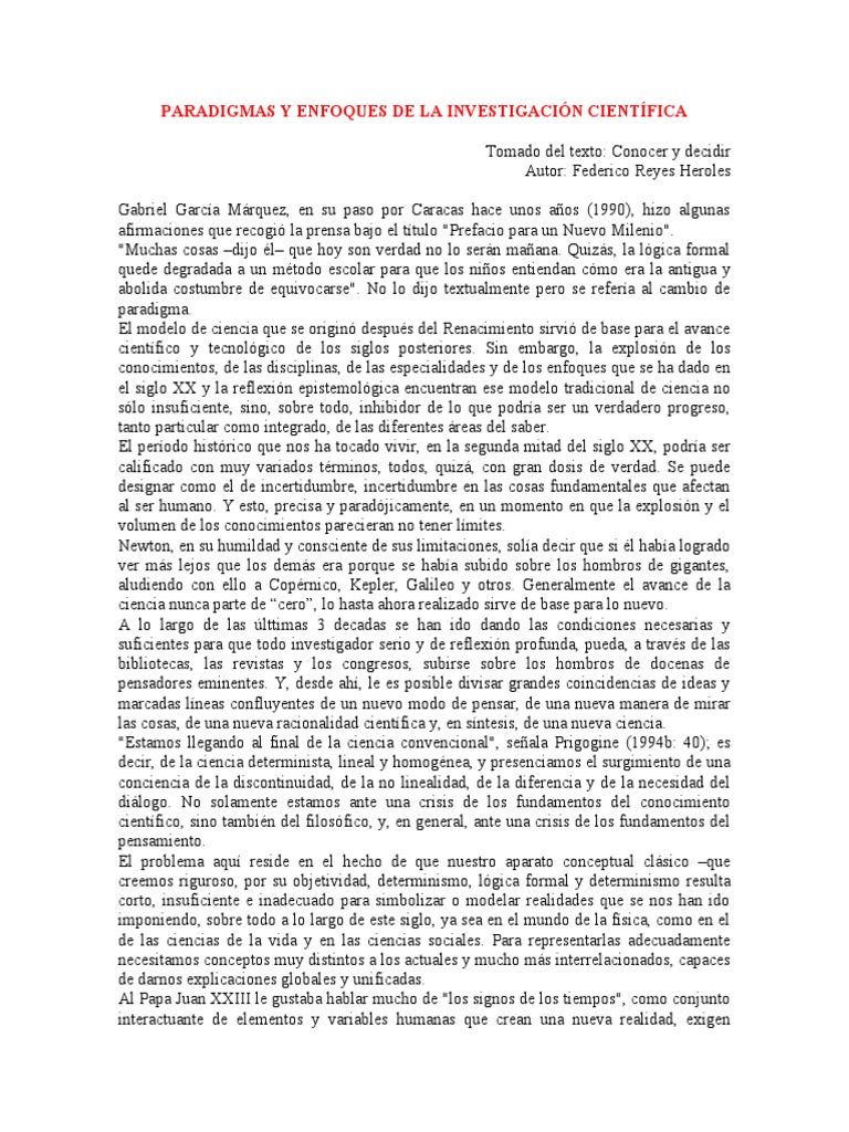 Paradigmas en la Investigación Científica | PDF | Paradigma | Positivismo