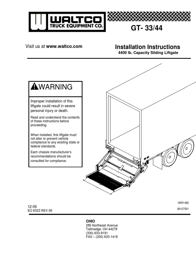 Installation and Safety Instructions for a 4400 lb. Capacity Sliding