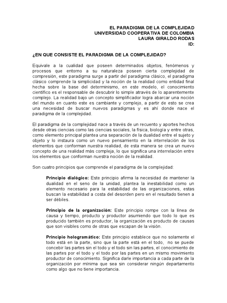 Definición del Paradigma de la Complejidad | PDF | Paradigma | Complejidad
