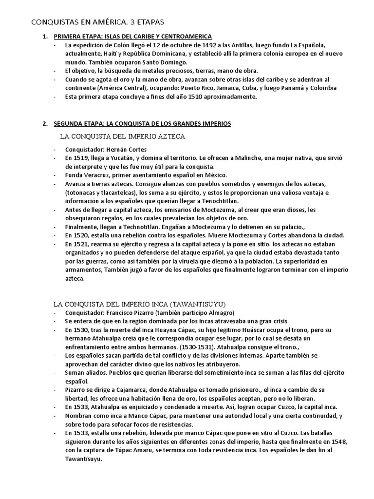 Conquista de América: Etapas Clave | PDF | Francisco Pizarro | Imperio Inca