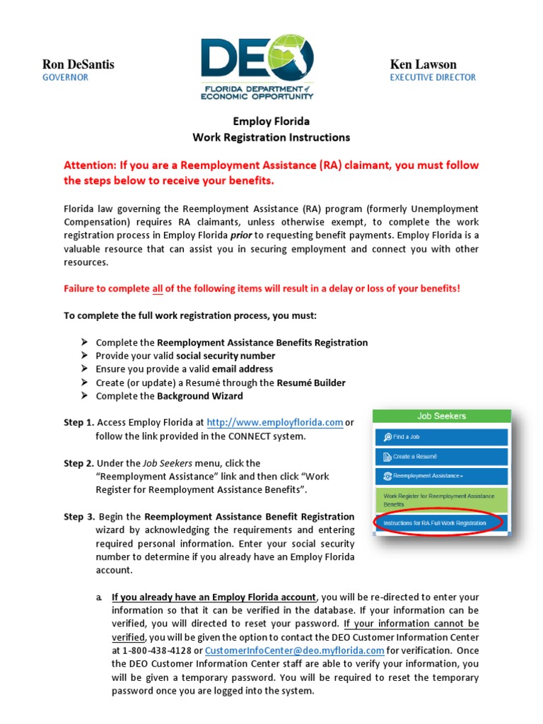 Florida Work Registration Instructions | PDF | Résumé | Password