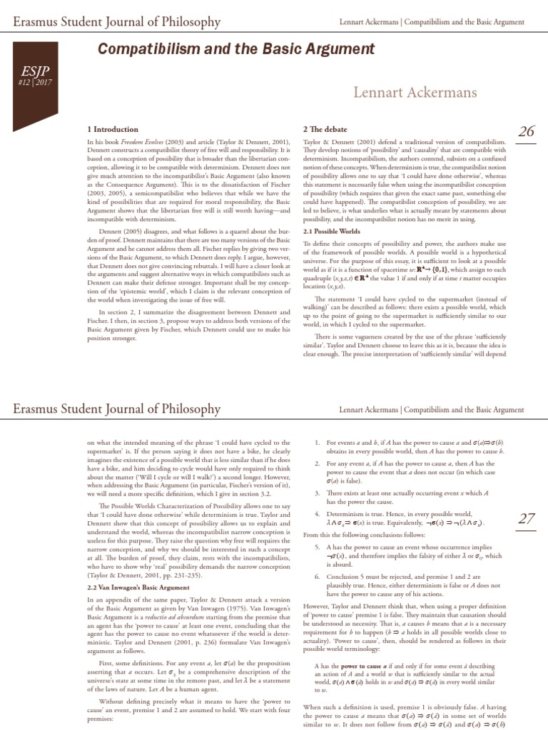 Compatibilism and The Basic Argument PDF Free Will Determinism