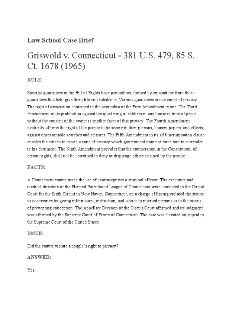 Griswold Vs Connecticut PDF Griswold V. Connecticut Justice