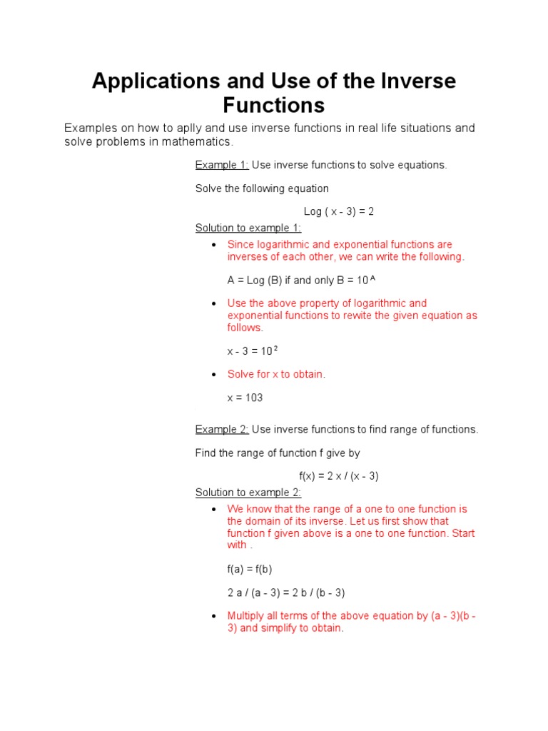 Applications And Use Of The Inverse Functions Logarithm Function Mathematics