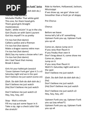 Uptown Mark Ronson Uptown Funk Lyrics | PDF