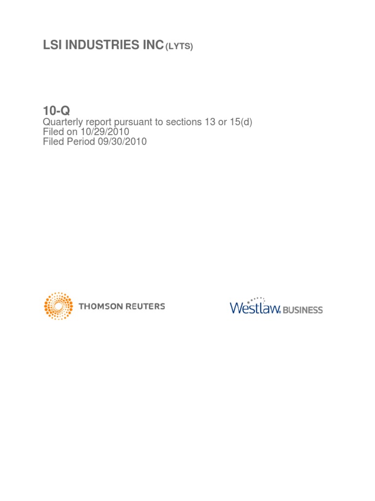 Lsi Industries Inc: Quarterly Report Pursuant To Sections 13 or 15 (D ...