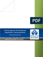 Informe sobre Informe Espacios Territoriales de CapacitaciÃ³n y ReincorporaciÃ³n - DenfensorÃ­a del Pueblo - Octubre 2017
