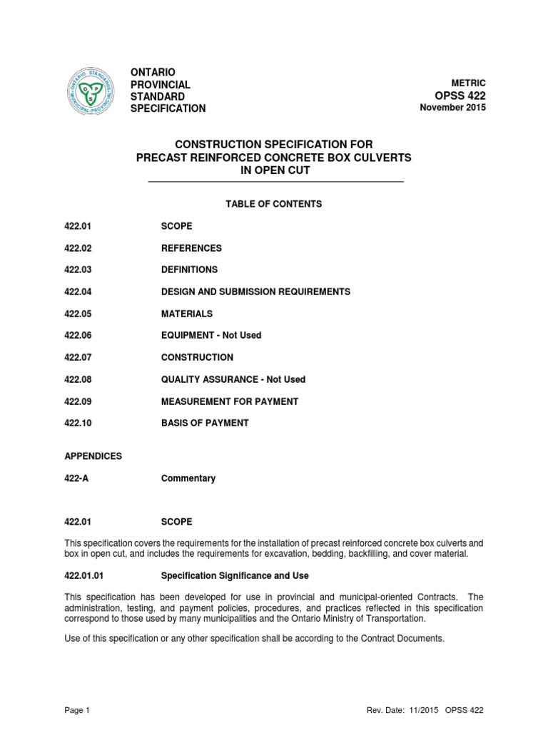 OPSS 422 Nov15 | PDF | Precast Concrete | Concrete
