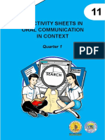 Activity Sheets in Oral Communication in Context: Quarter 1
