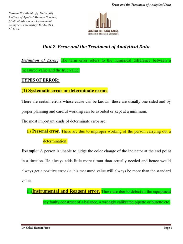 unit-2-error-and-the-treatment-of-analytical-data-1-systematic