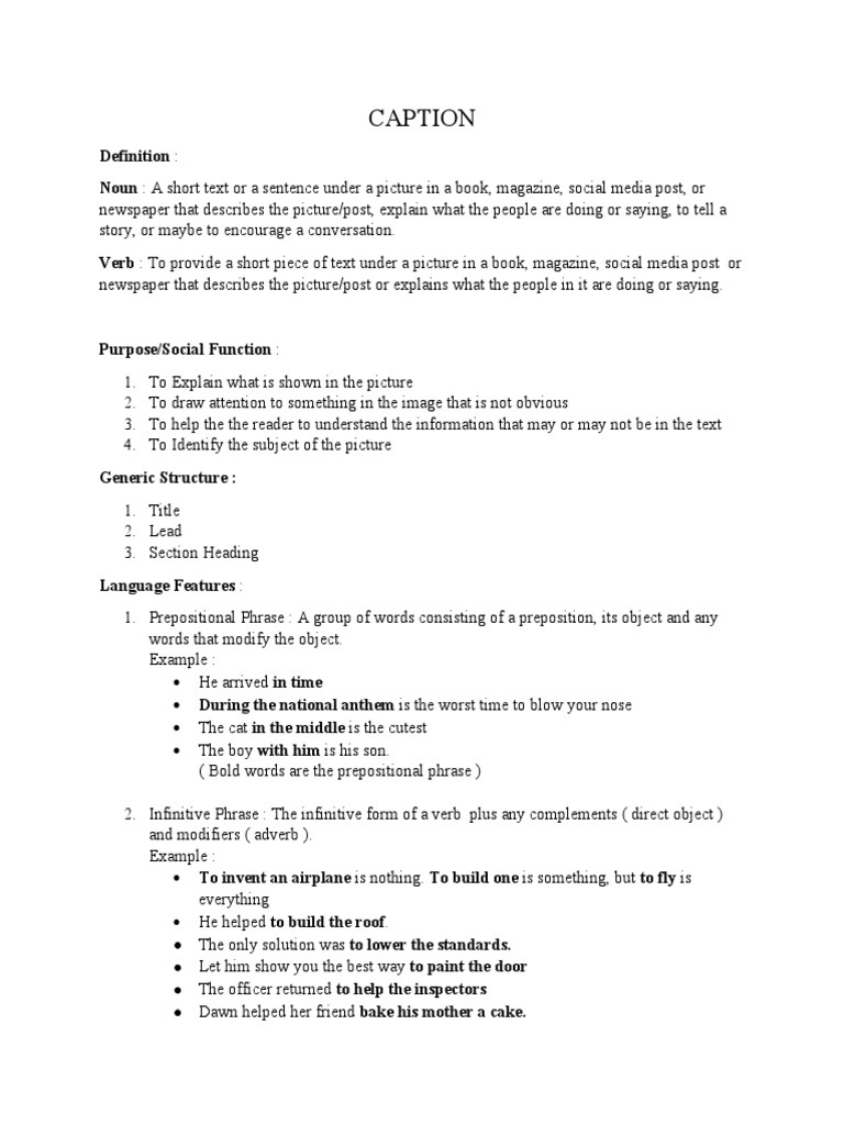 Understanding Captions: Definition & Purpose | PDF | Preposition And ...