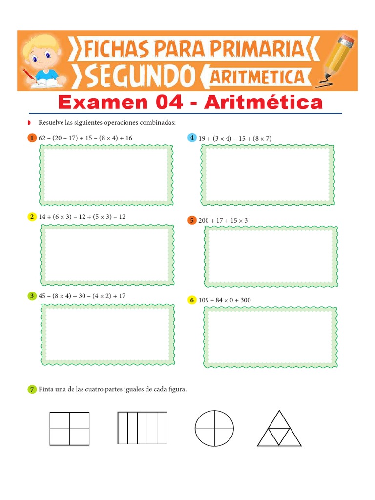Examen 04 de Aritmética para Segundo de Primaria | PDF | Naturaleza