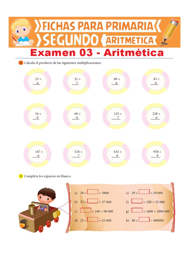 Examen 03 de Aritmética para Segundo de Primaria | PDF | Enseñanza de ...
