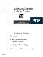 Pressure Vessel Subjected To Internal Pressure: Derivation of Thickness Derivation of Thickness