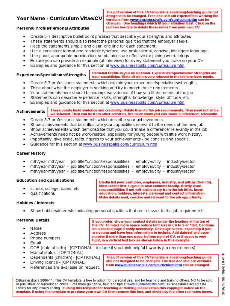 Free CV Sample Template PDF | PDF