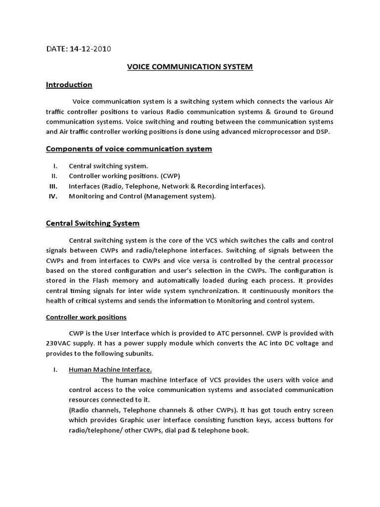 Voice Communication System DATE 14122010 PDF Telephone