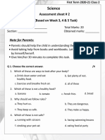 Science: Assessment Sheet # 2 (Based On Week 3, 4 & 5 Task)
