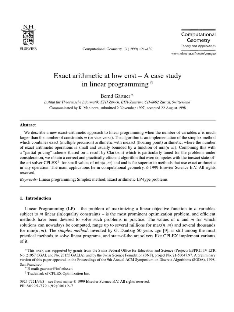 Exact Arithmetic at Low Cost - A Case Study in Linear Programming | PDF ...