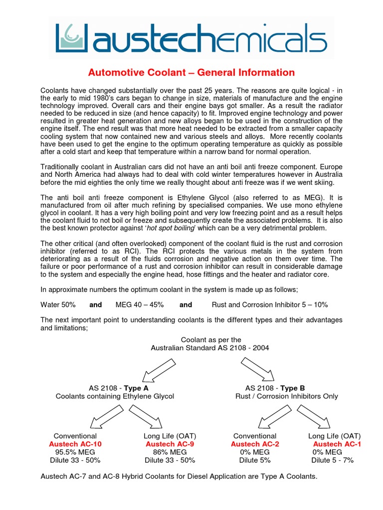 Automotive Coolant - General Information: Austech AC-10 Austech AC-9 ...