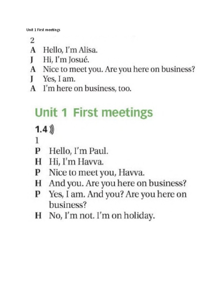 Unit 1 First Meetings | PDF