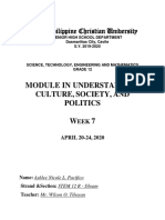 Module in Understanding Culture, Society, AND Politics W 7: Philippine Christian University