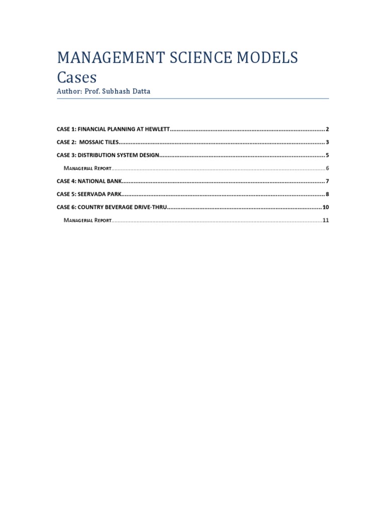 Management Science Models Cases: Author: Prof. Subhash Datta | PDF ...