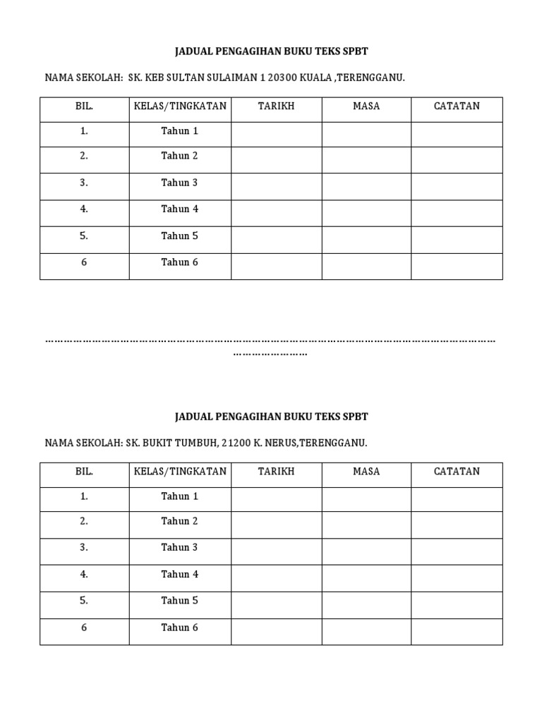 CONTOH JADUAL PENGAGIHAN BUKU TEKS SPBT-ms 92 PDF | PDF