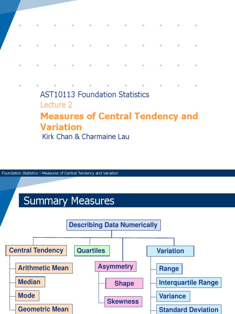 Lec02 - Central Tendency (Student) | PDF | Coefficient Of Variation | Mean