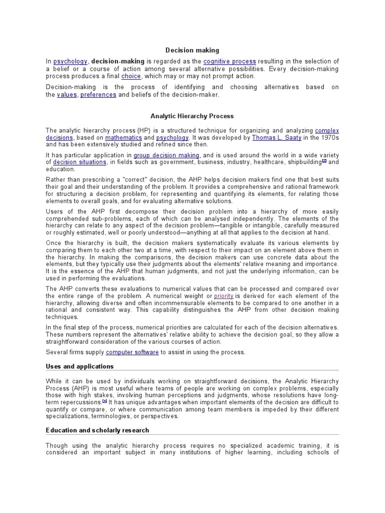 AHP in Decision Making Process | PDF | Cognition | Decision Making