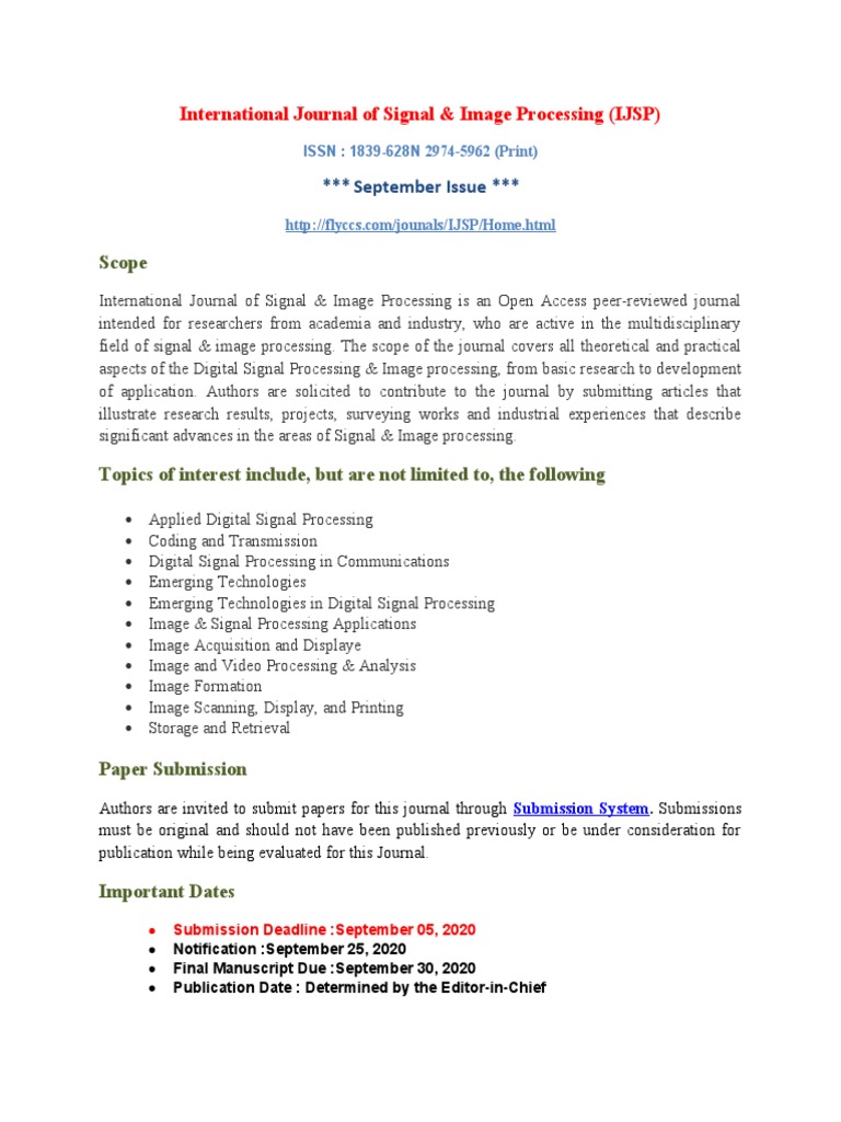 International Journal of Signal & Image Processing (IJSP) | PDF