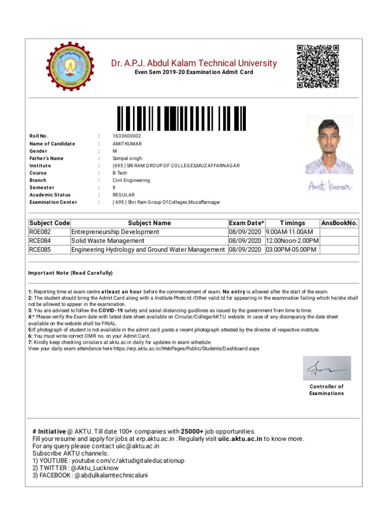 Admit Card 2019-20 Amit Kumar | PDF | Computing And Information Technology