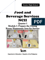 Food and Beverage Services Ncii: Quarter 1 Module 1: Prepare The Dining Room/Restaurant Area For Service