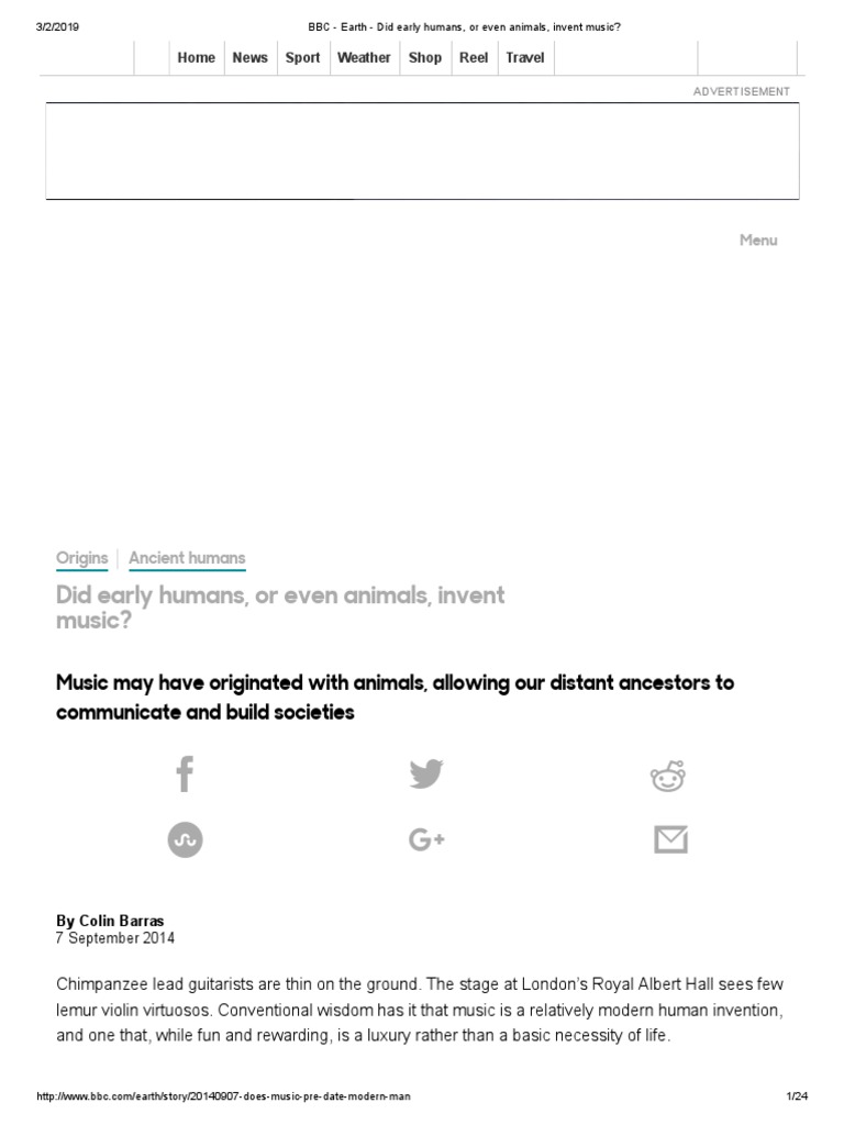 BBC Earth Did Early Humans, or Even Animals, Invent Music PDF