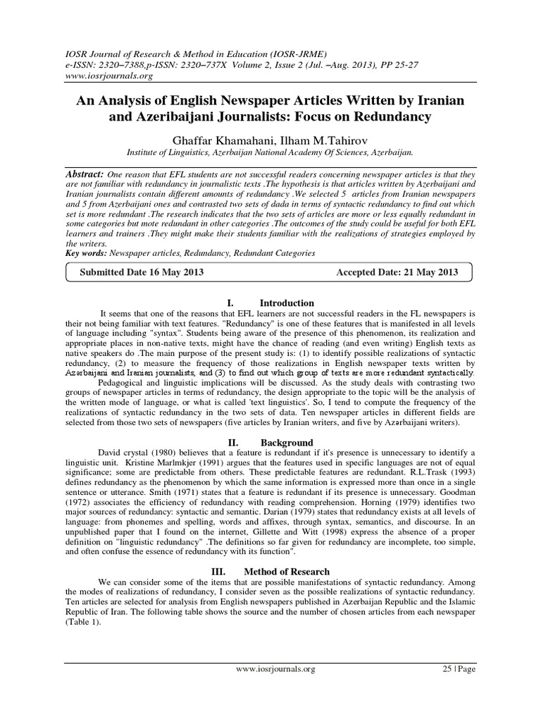 An Analysis of English Newspaper Article PDF PDF Noun Adjective