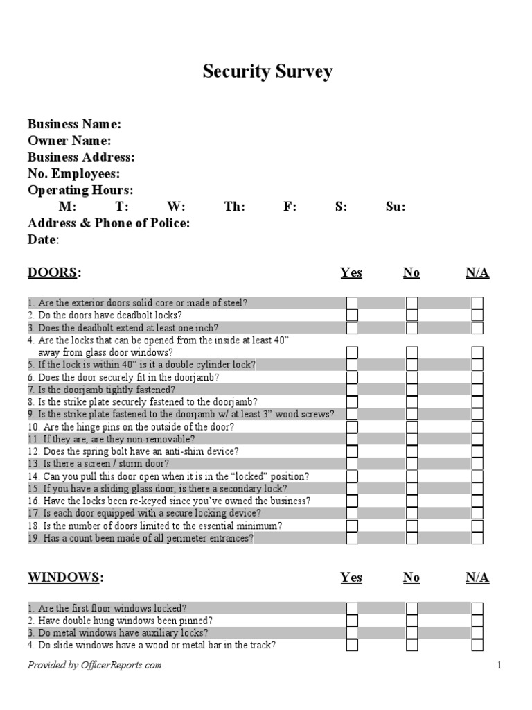 Security Survey Template and Checklist | PDF | Identity Document | Door