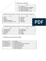 Match The Joint in Column (A) With Its Type in Column (B)