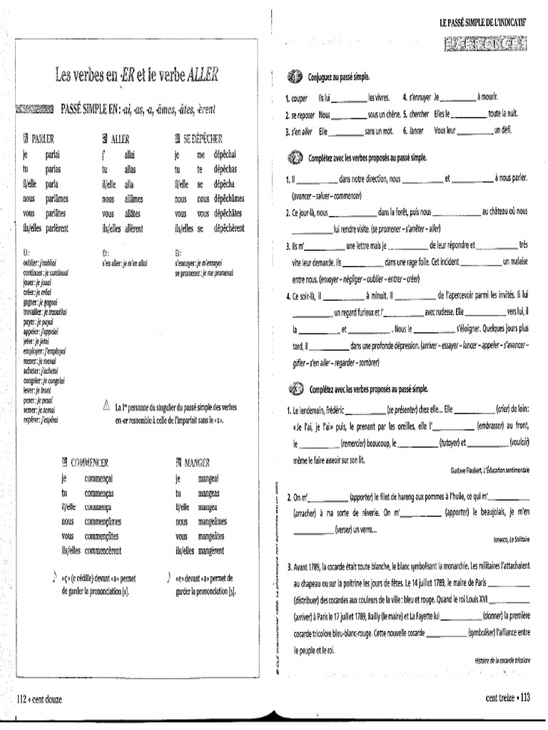 Le Verbe Lever Au Passé Simple Conjugaison (2+3) Passé Simple | PDF