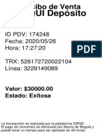 NEQUI Depósito: Fecha: 2020/05/26 Hora: 17:27:20 TRX: 526172720022104 ID PDV: 174248