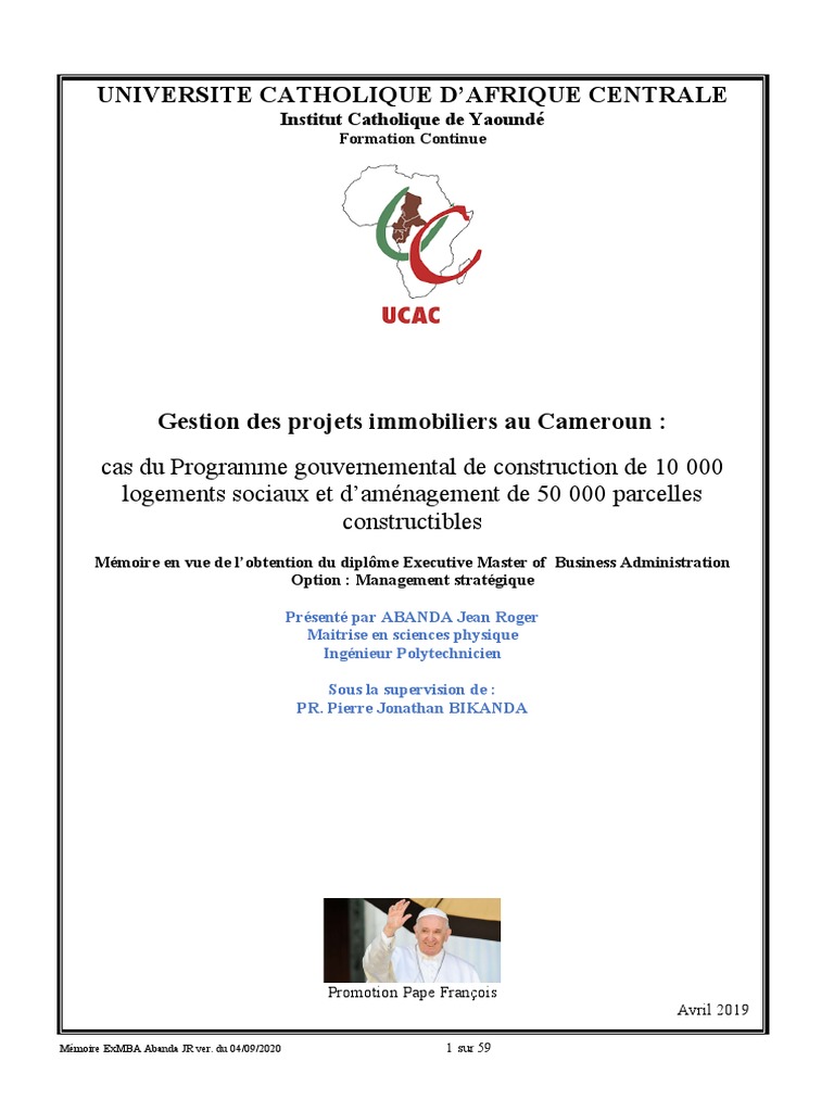 Schemas Plan Maison De Logement Sociaux Economique A Cameroune Pdf Mémoire MBA Abanda Jean Roger-2018 Finale | PDF | Cameroun | Urbanisme